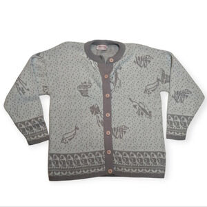 Vintage Young  Fashion Club Knit Button Down Cardigan Pink Cream Grey Sweater L